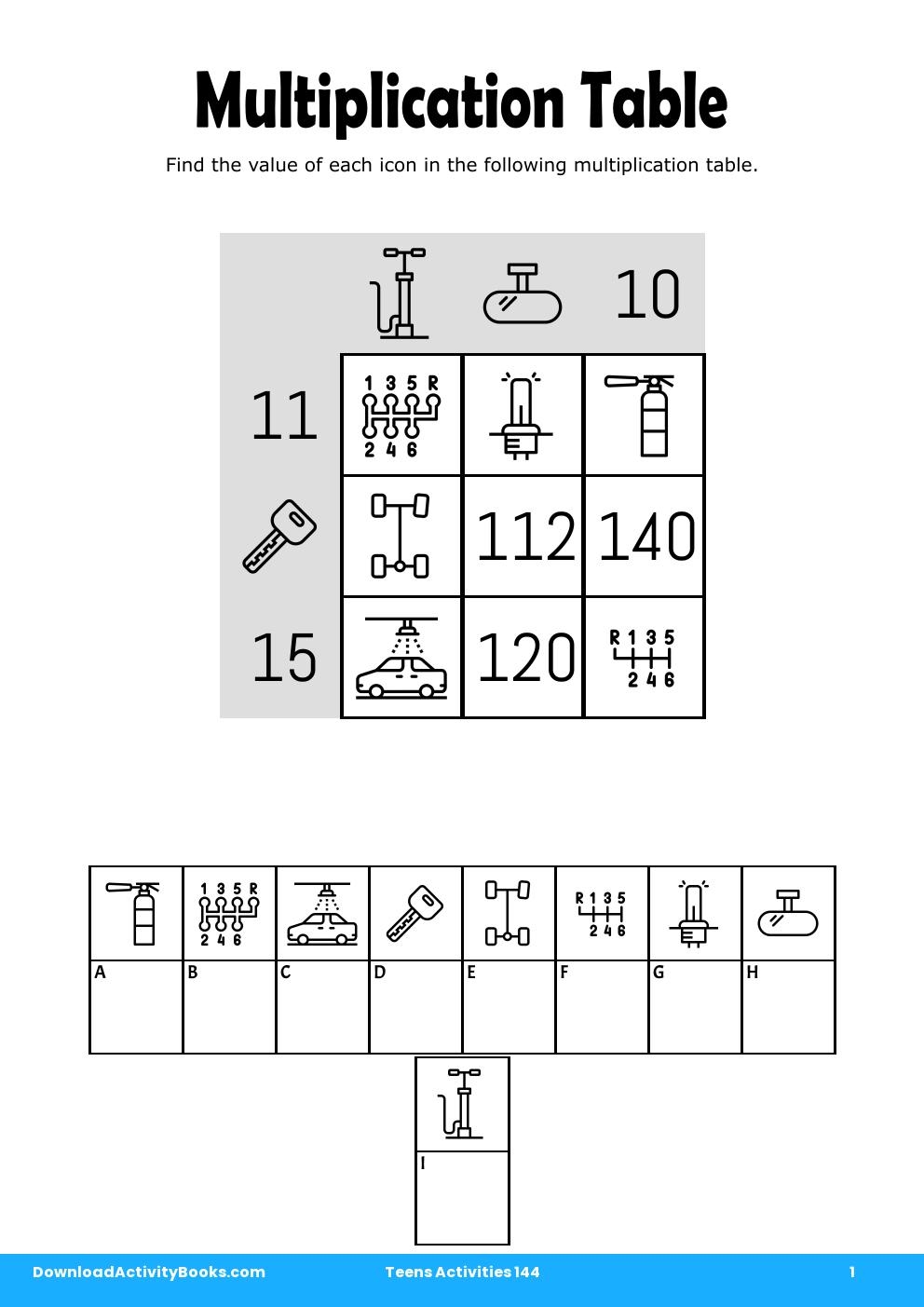 Multiplication Table in Teens Activities 144