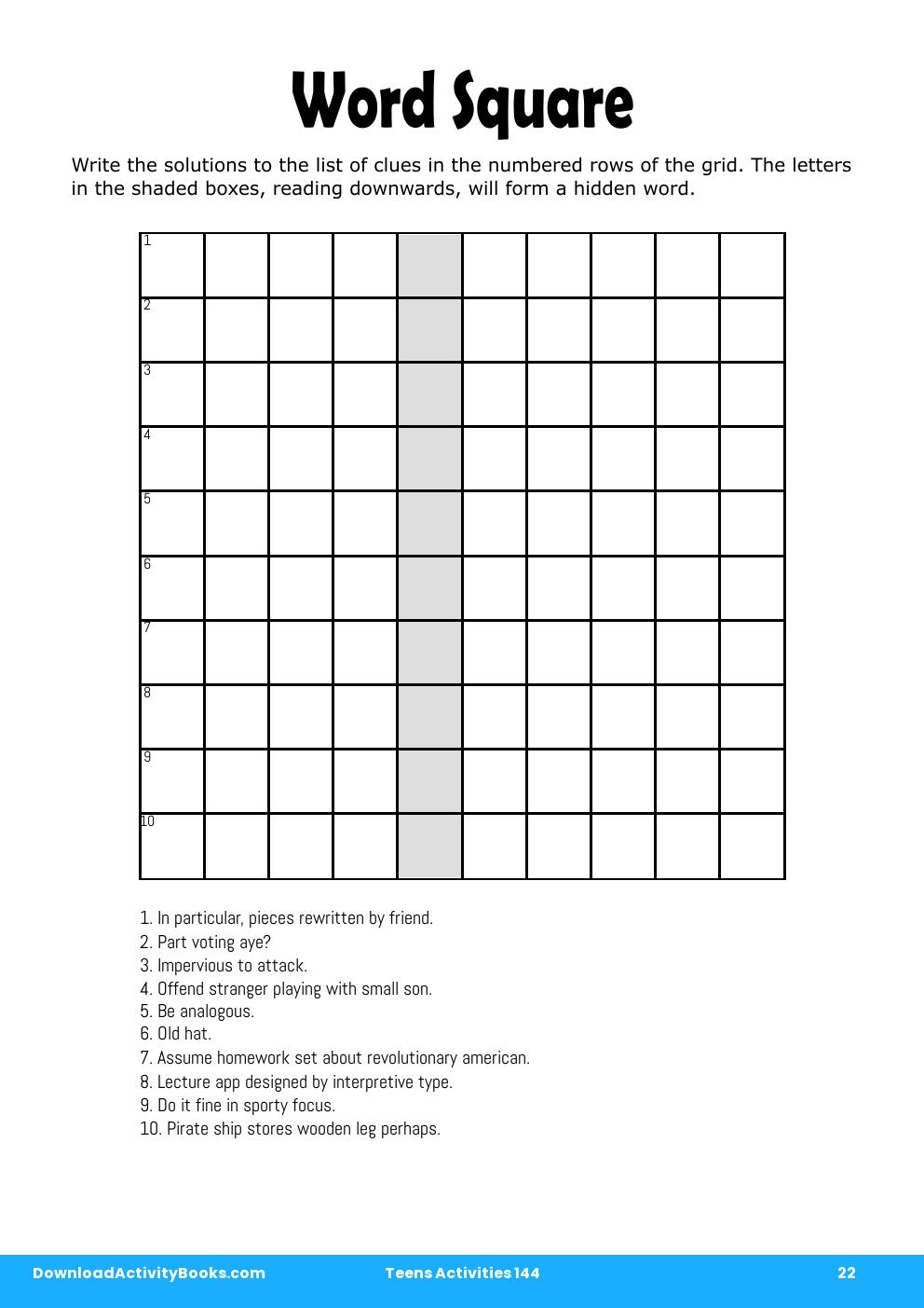 Word Square in Teens Activities 144