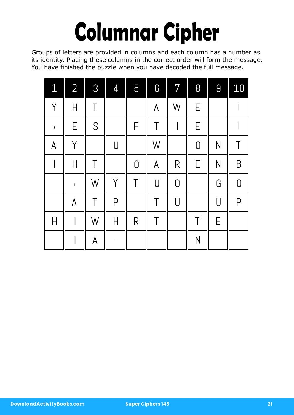 Columnar Cipher in Super Ciphers 143