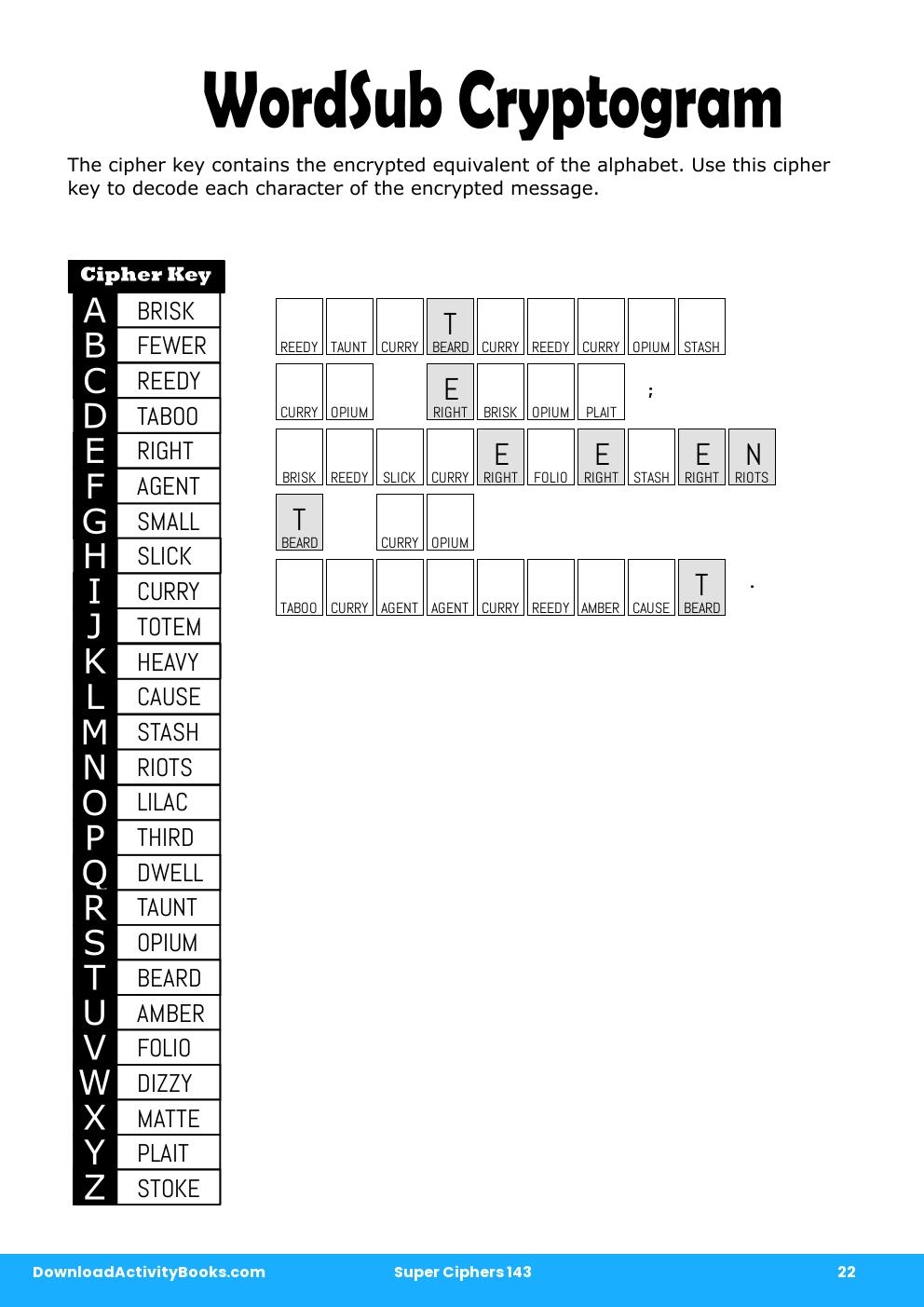 WordSub Cryptogram in Super Ciphers 143