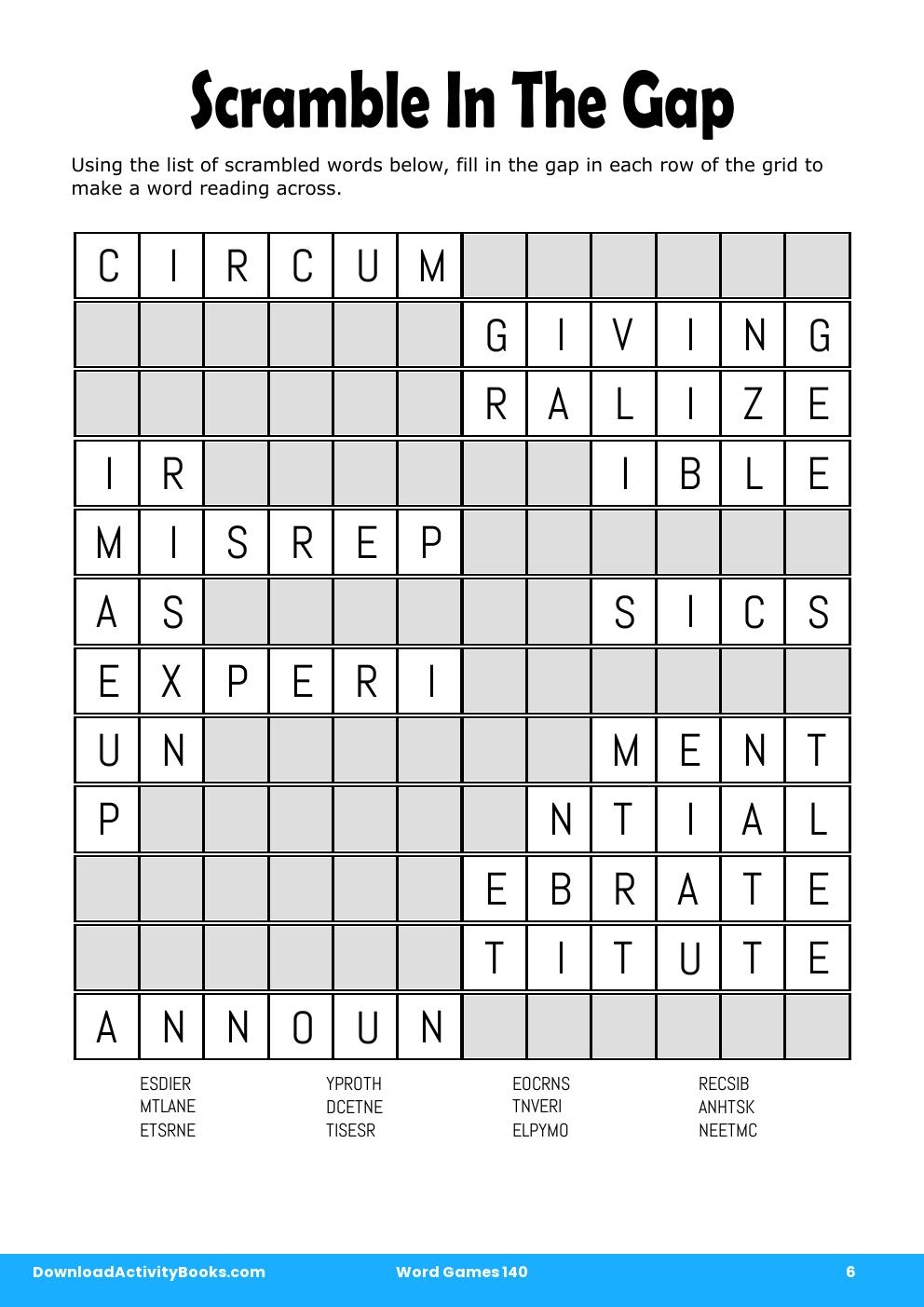 Scramble In The Gap in Word Games 140