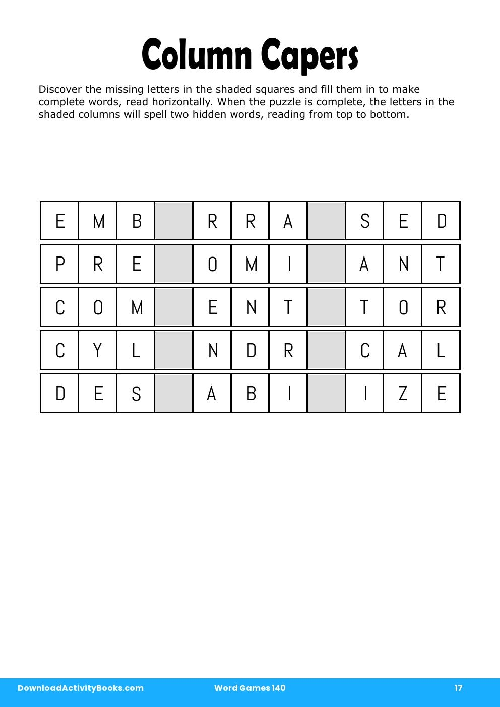 Column Capers in Word Games 140