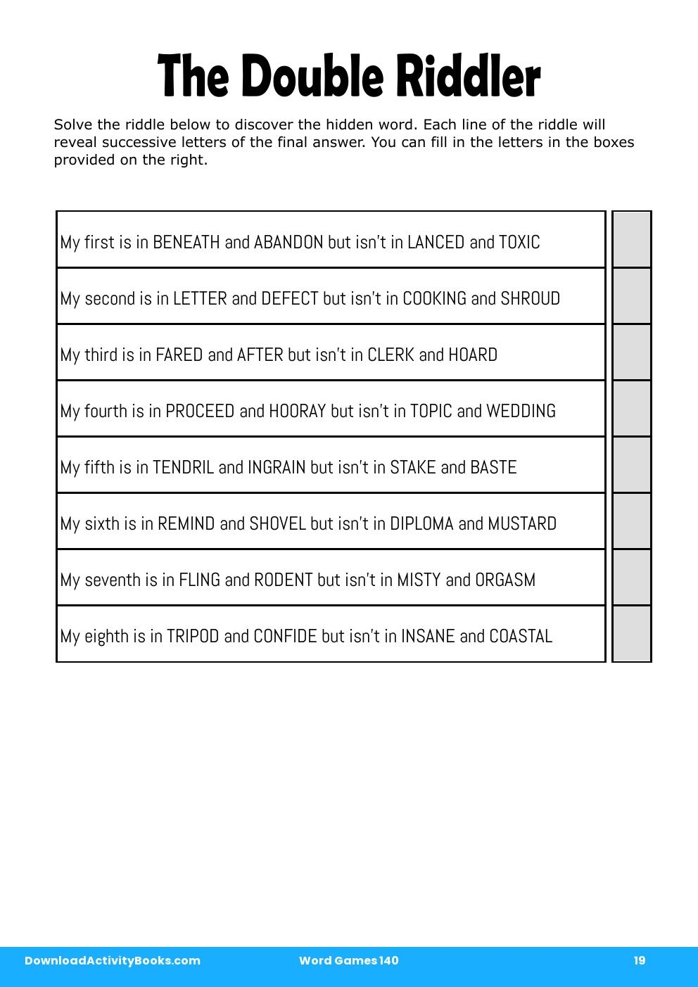 The Double Riddler in Word Games 140