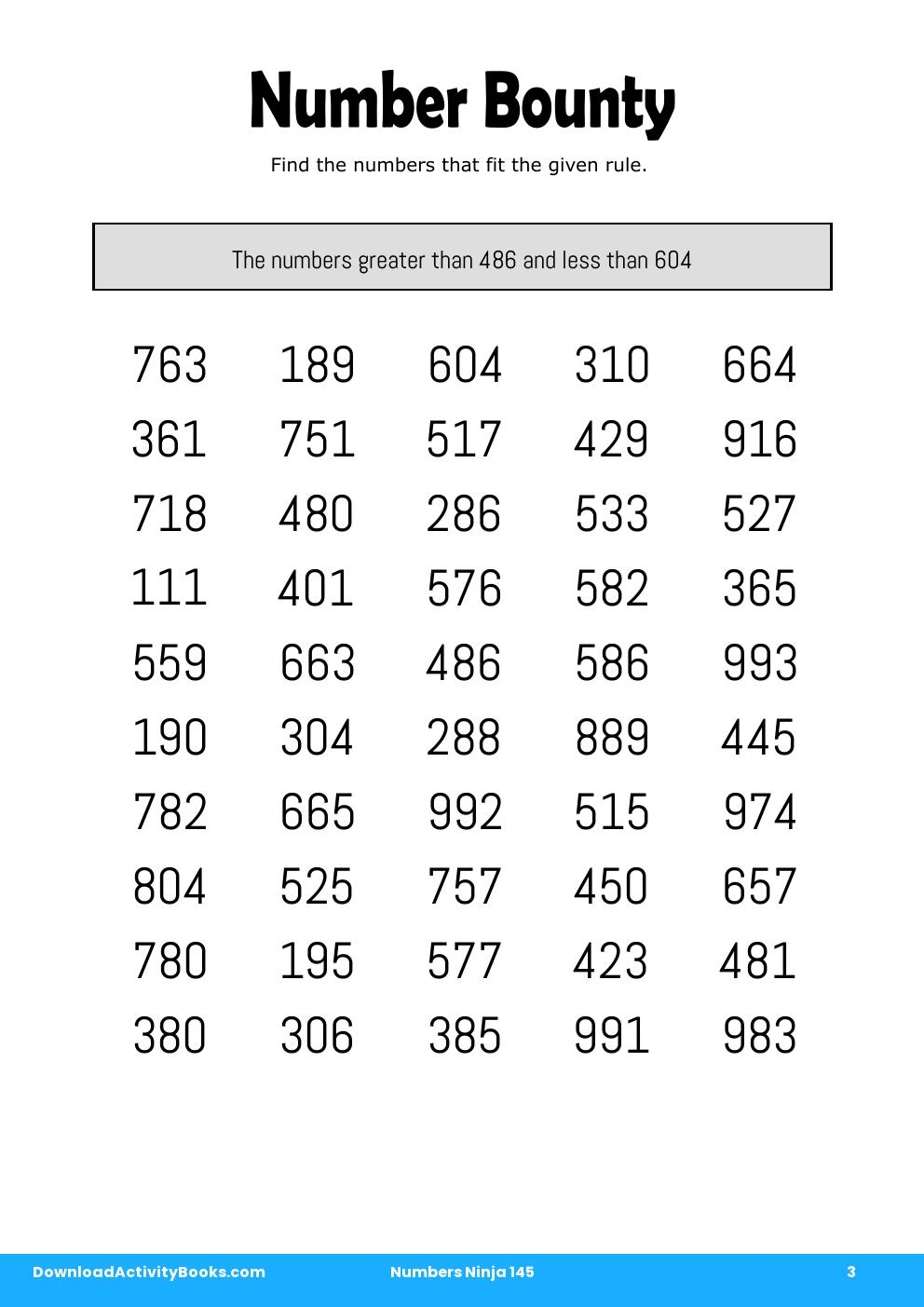 Number Bounty in Numbers Ninja 145