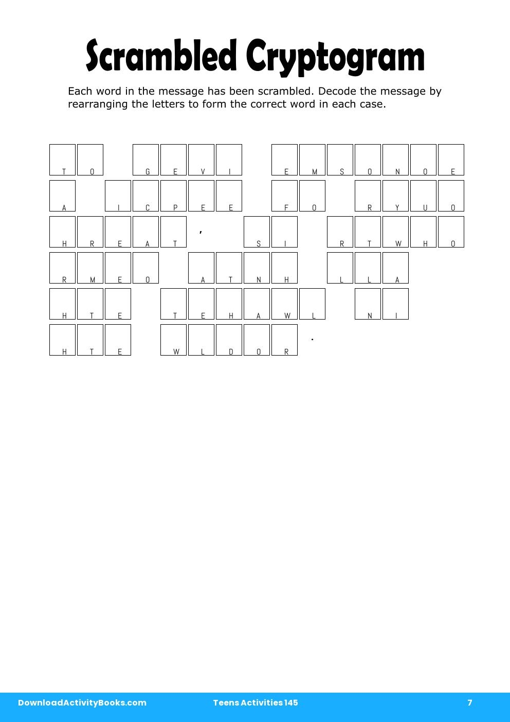 Scrambled Cryptogram in Teens Activities 145