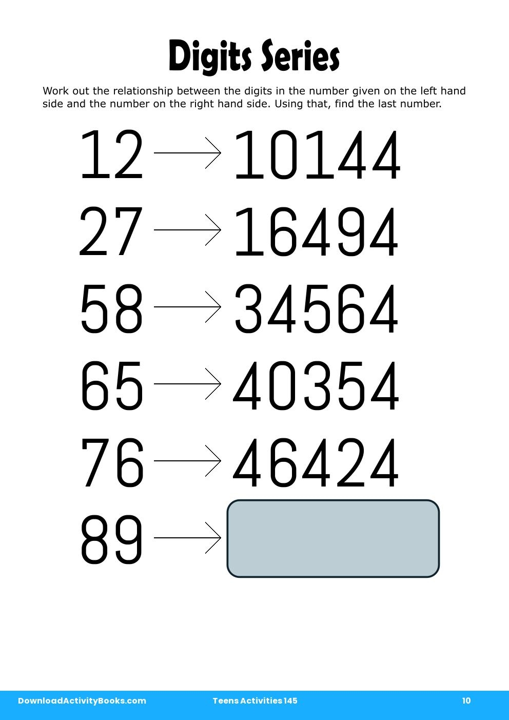 Digits Series in Teens Activities 145