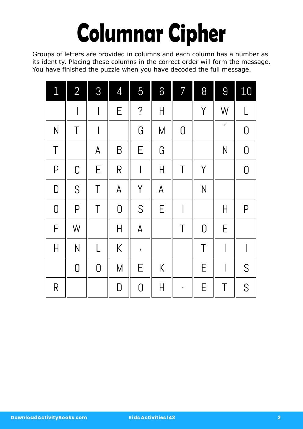 Columnar Cipher in Kids Activities 143