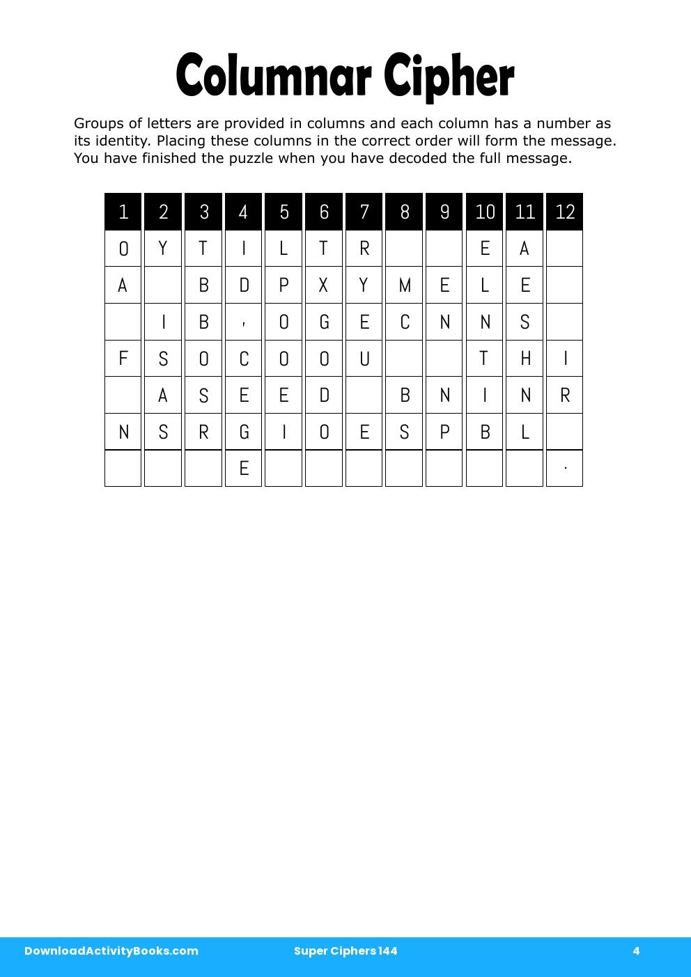 Columnar Cipher in Super Ciphers 144