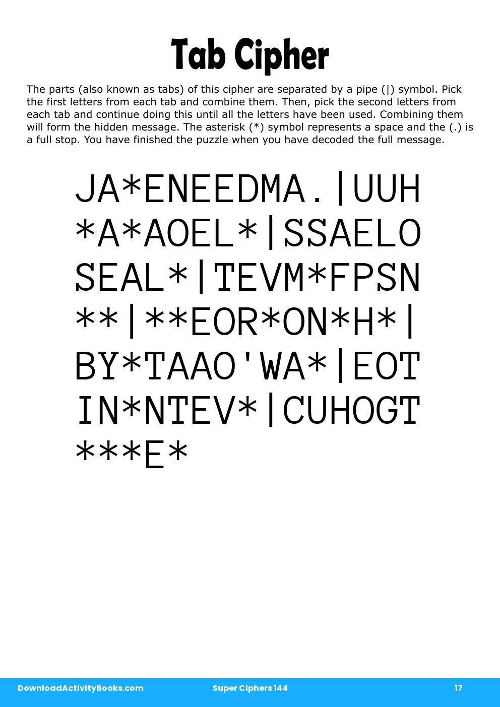 Tab Cipher in Super Ciphers 144