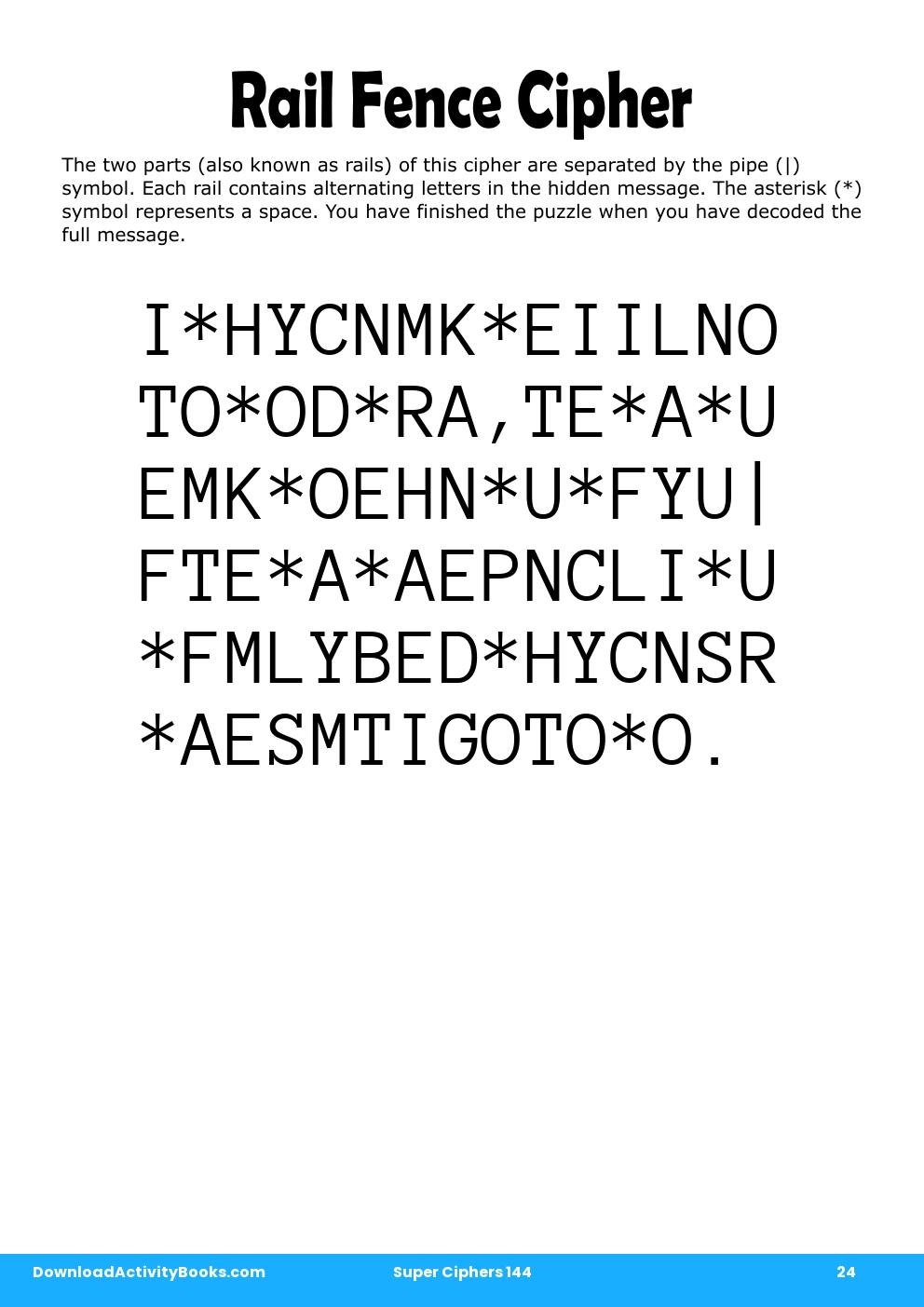 Rail Fence Cipher in Super Ciphers 144