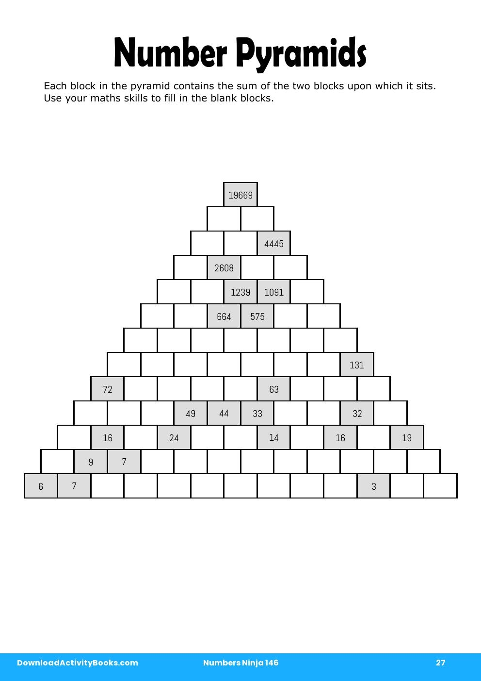 Number Pyramids in Numbers Ninja 146