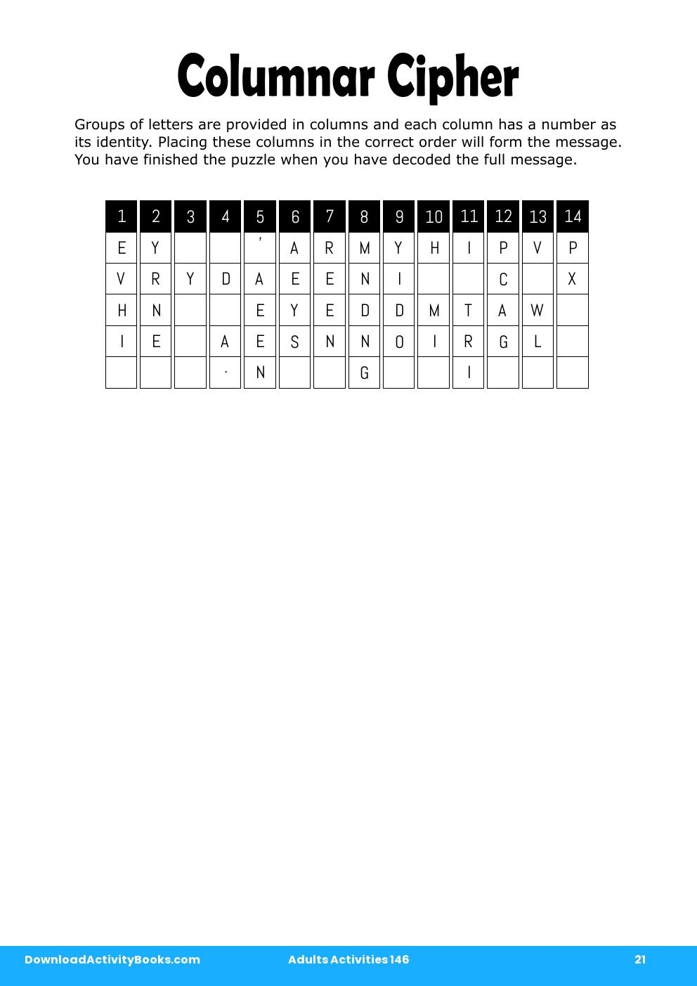 Columnar Cipher in Adults Activities 146