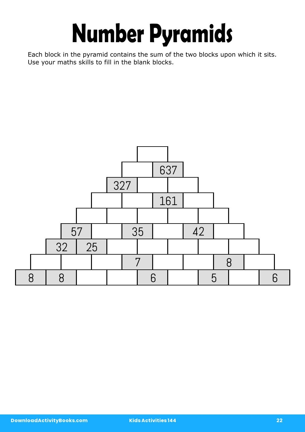 Number Pyramids in Kids Activities 144