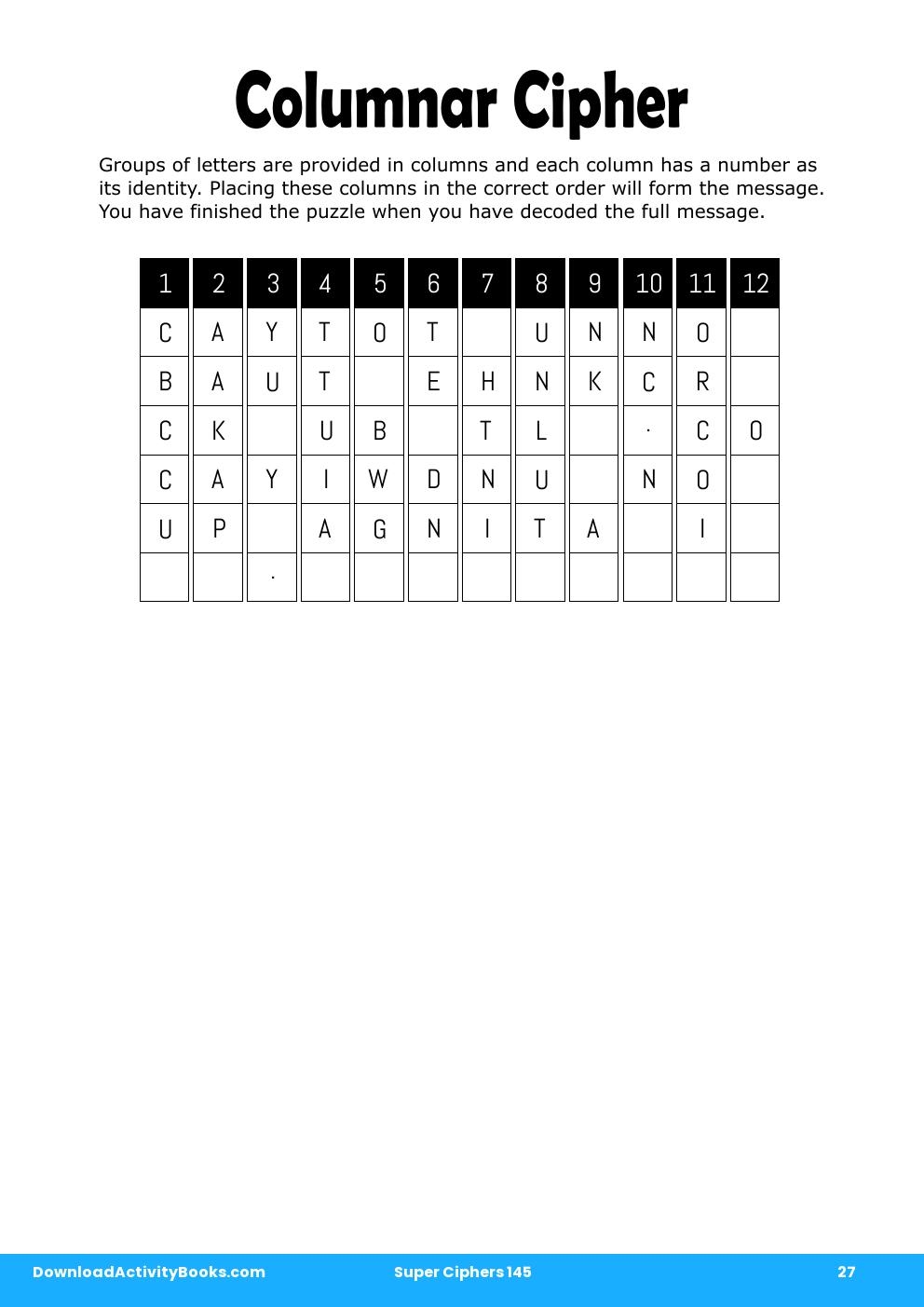 Columnar Cipher in Super Ciphers 145