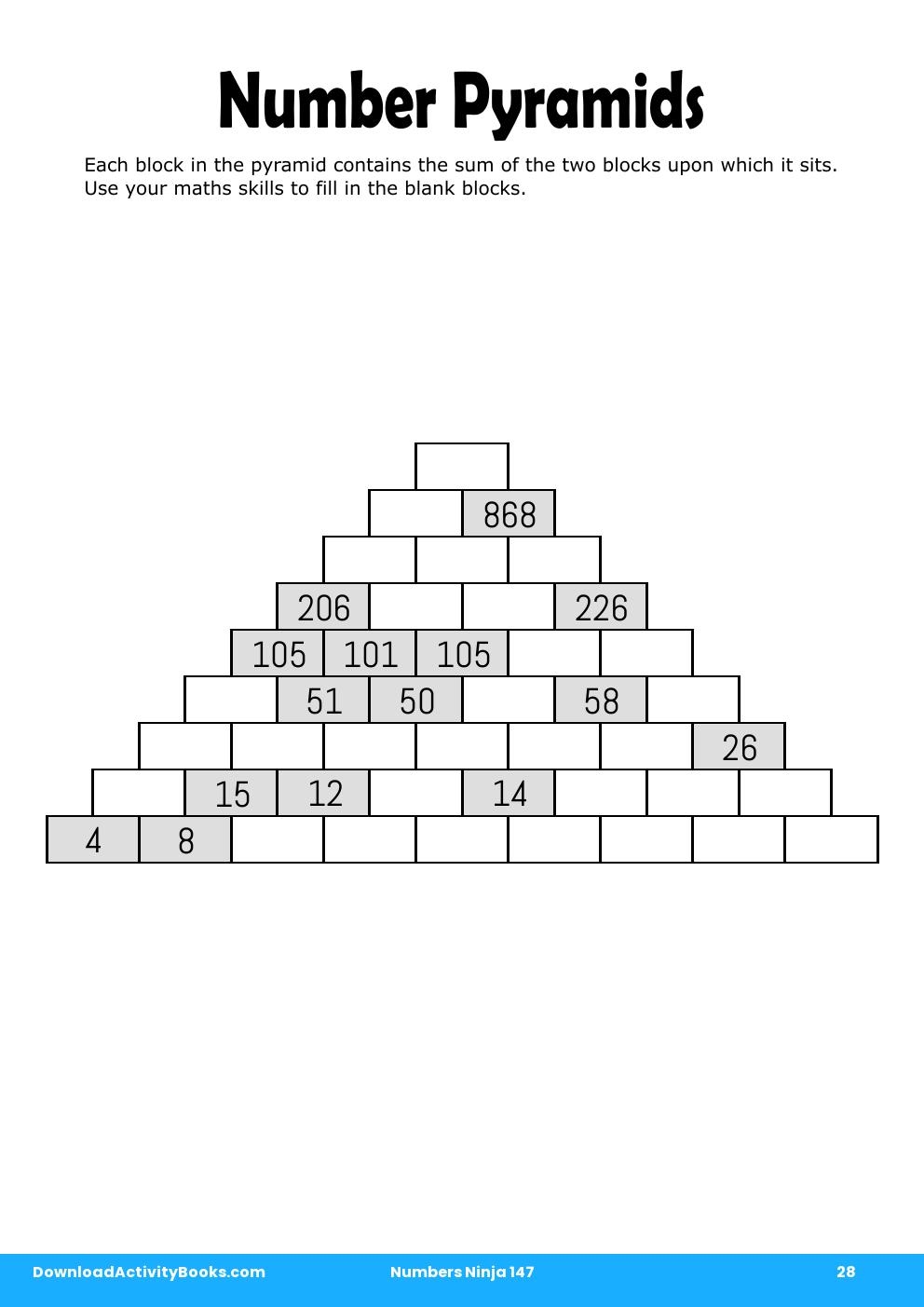 Number Pyramids in Numbers Ninja 147